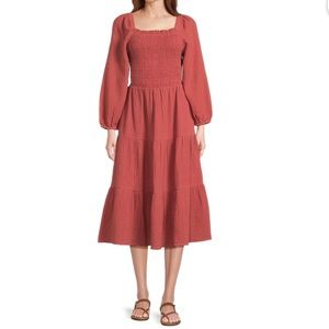 beachlunchlounge Women's Cutout Back Smocked Midi Dress L